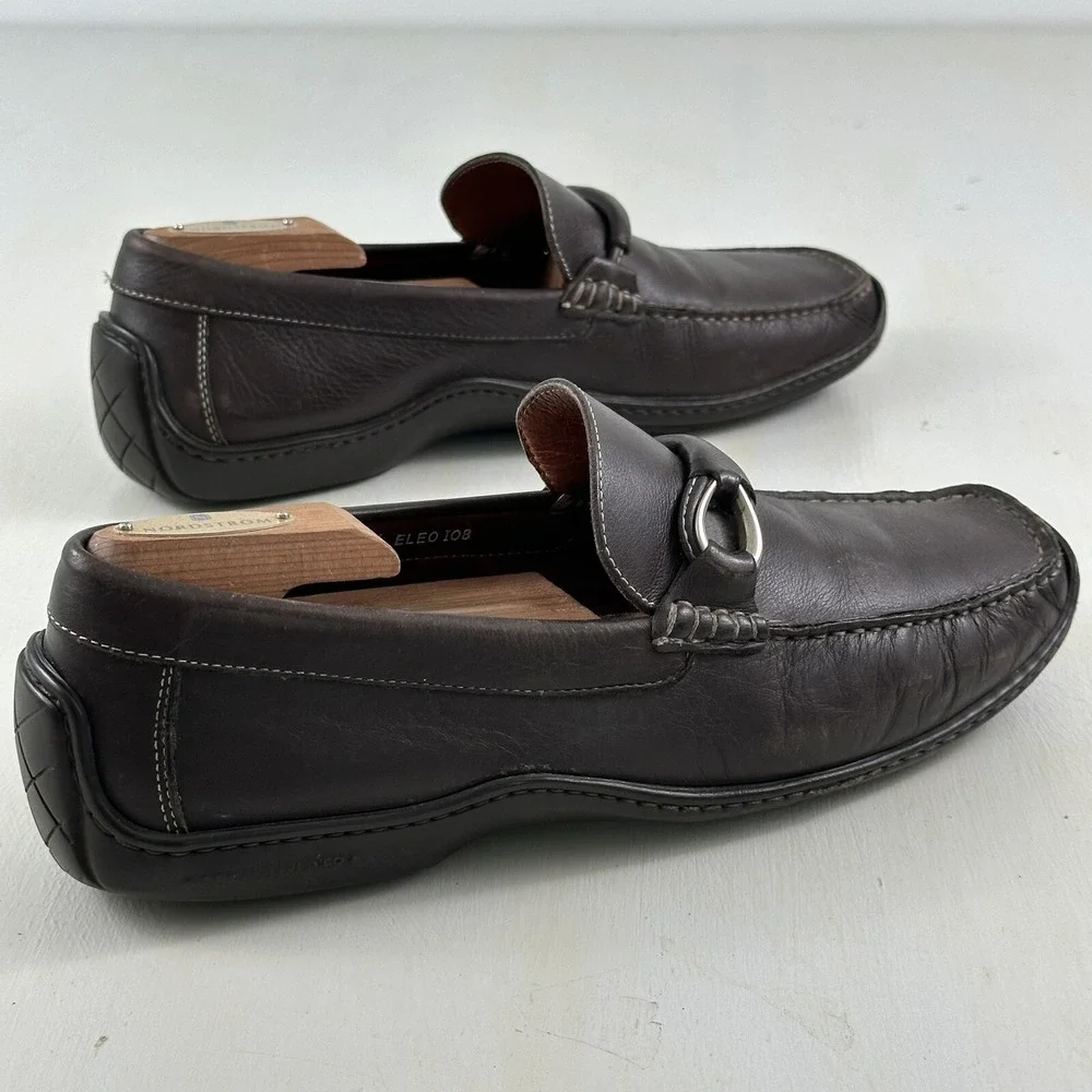 Donald J Pliner‎ Men's Leather Driving Shoes 8.5 Brown Mocs Horsebit Loafers